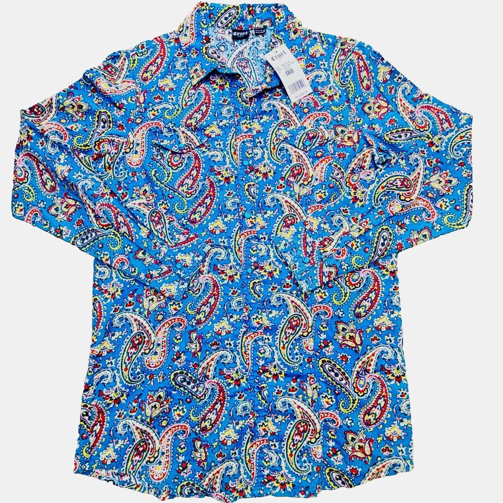 New Cruel Girl Western Shirt Girls XXL 14/16 Long Sleeve Royal Blue Paisley Snap